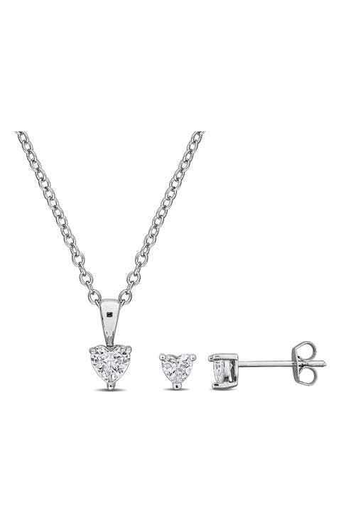 Heart Cut Cubic Zirconia Earrings & Necklace Set