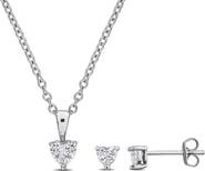 DELMAR Heart Cut Cubic Zirconia Earrings & Necklace Set