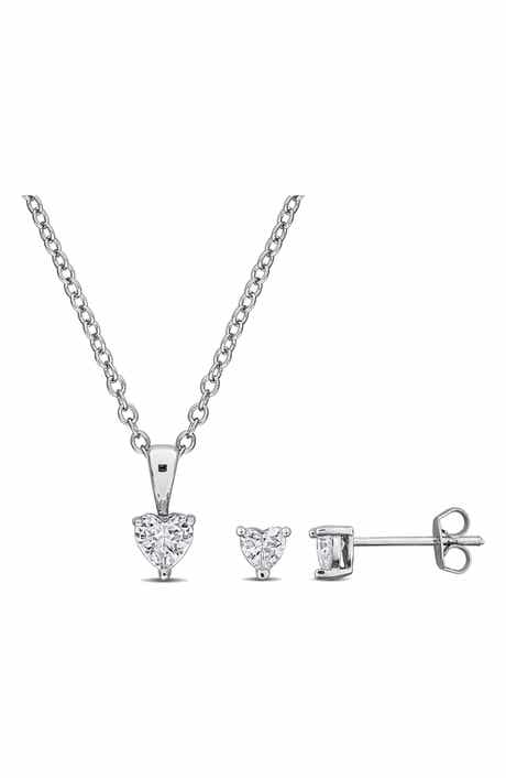 DELMAR Heart Cut Cubic Zirconia Earrings & Necklace Set