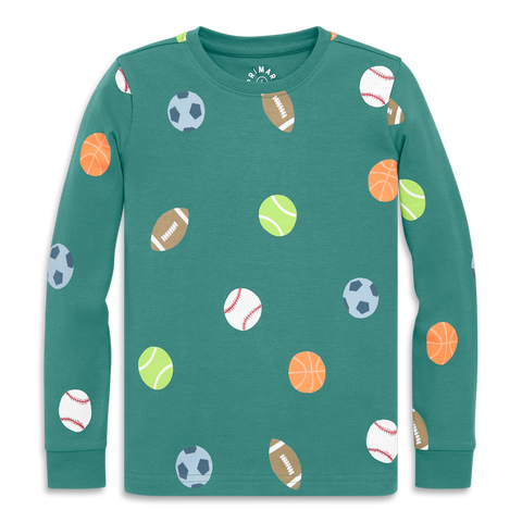 Kids Organic Long Sleeve Pj Top In Graphic Prints