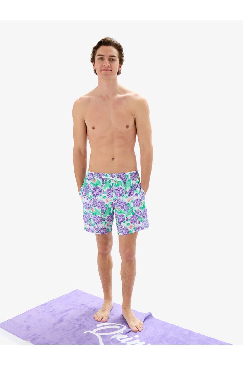 UPF50+ Sun Protected Men's Stretch Swim Trunks, Alternate, color, Purple Hydrangea Garden