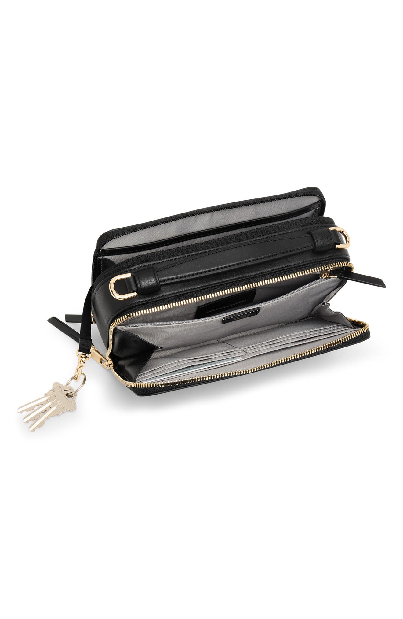 TUMI Myla Leather Crossbody Bag, Alternate, color, Black/ Light Gold