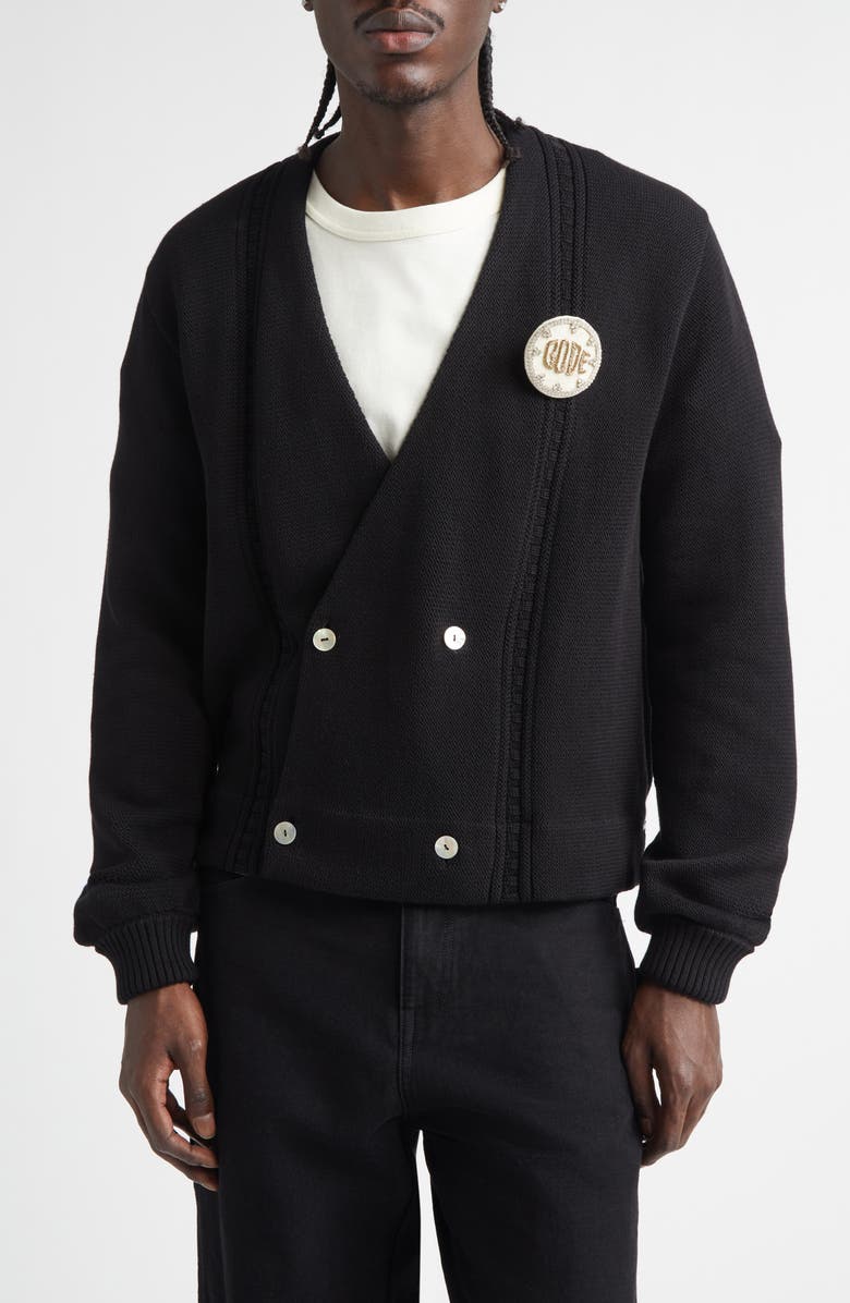 Bode Double Breasted Cotton Cardigan, Main, color, Black