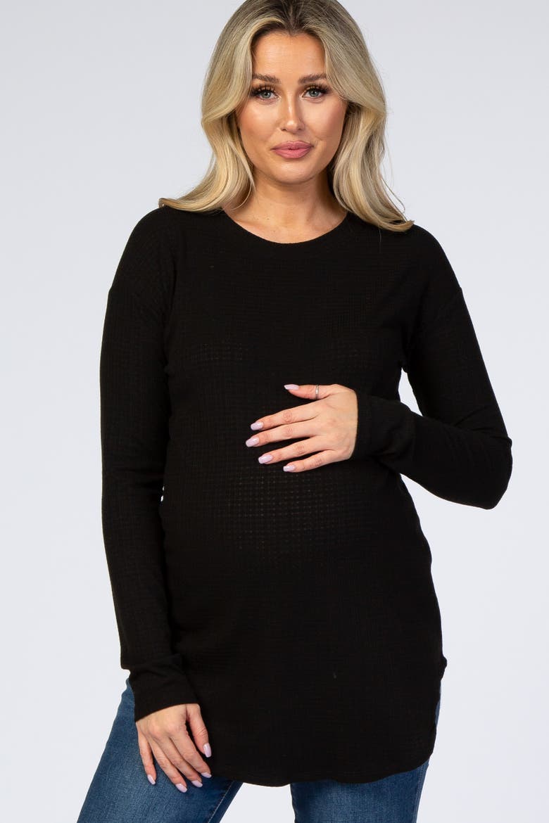 Long Sleeve Round Hem Textured Top, Main, color, Black