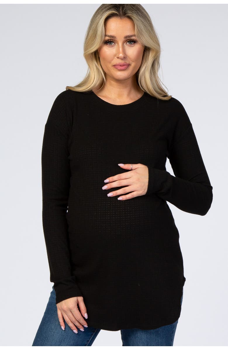 PinkBlush Long Sleeve Round Hem Textured Top, Main, color, Black