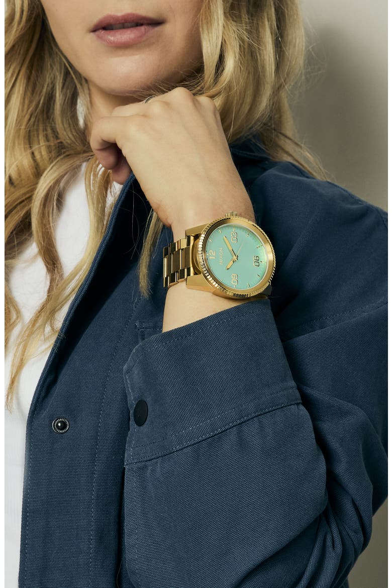 Corporal Bracelet Watch, 48mm, Alternate, color, GOLD / TURQUOISE / GOLD