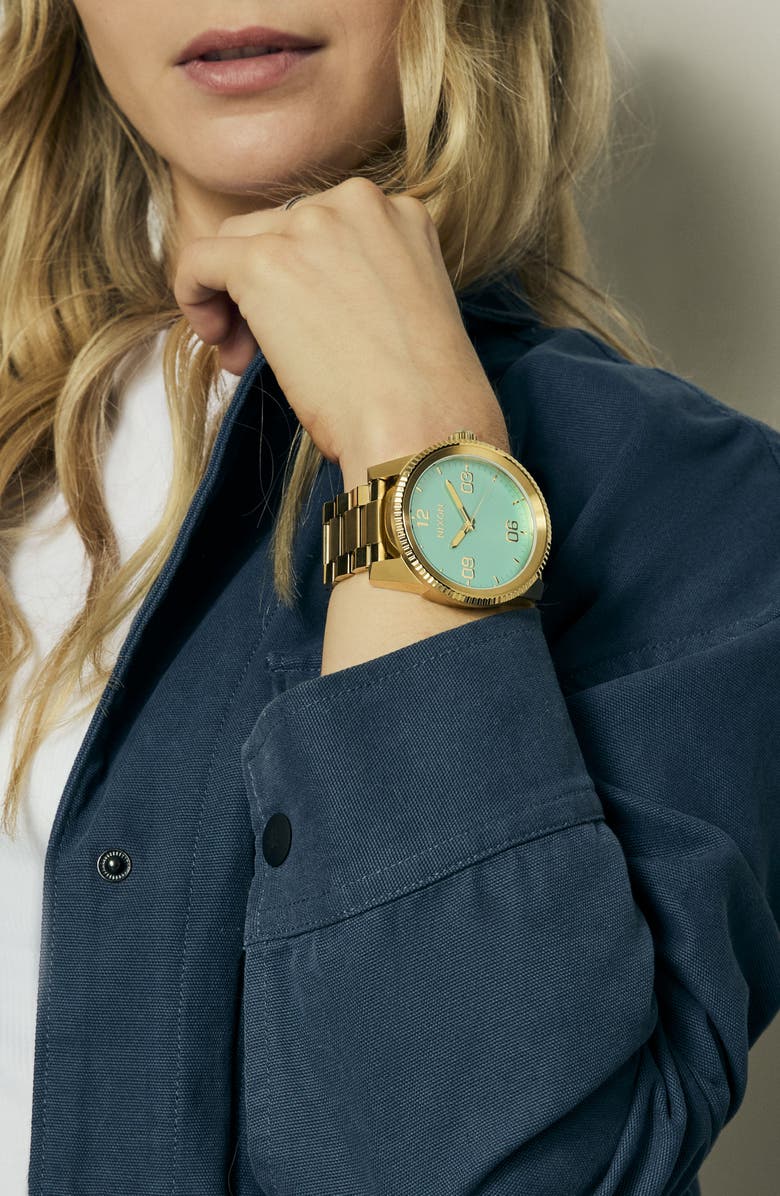 Nixon Corporal Bracelet Watch, 48mm, Alternate, color, Gold / Turquoise / Gold