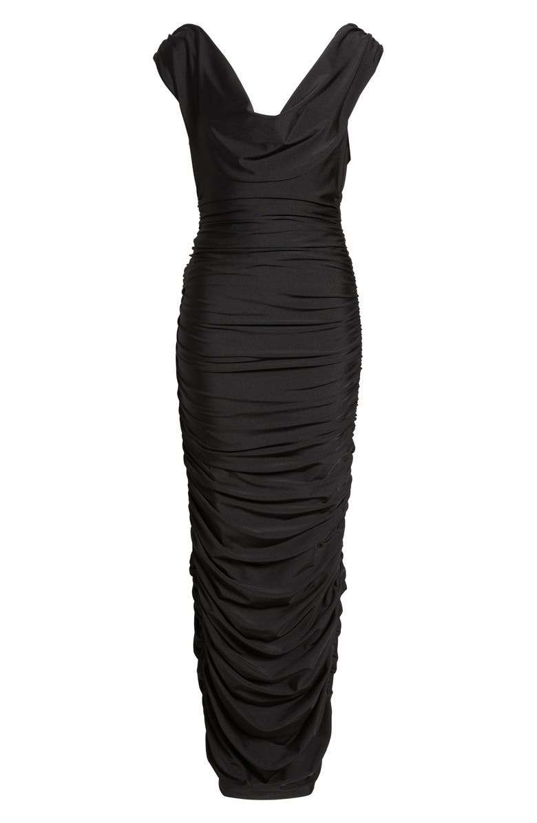 Black Halo Evangeline Ruched Satin Gown, Alternate, color, Black