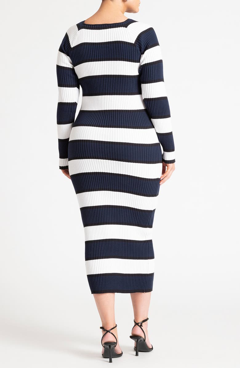 ELOQUII Stripe Long Sleeve Ribbed Sweater Dress, Alternate, color, 