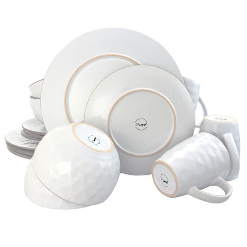 Elama Luxurious Medici Pearl 16 Piece Dinnerware Set With Setting For 4 In White