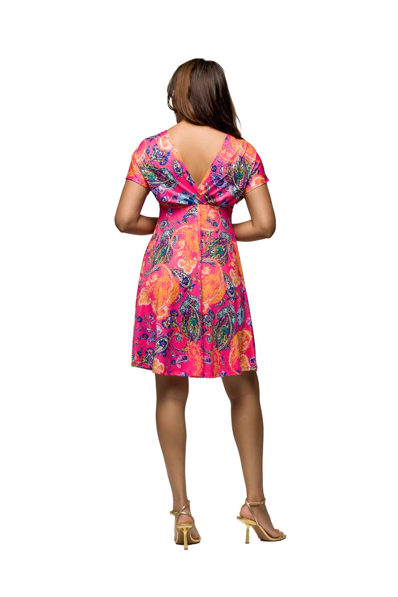 Maternity Pink Paisley V-Neck Empire Waist Knee Length Dress, Alternate, color, Pink Multi