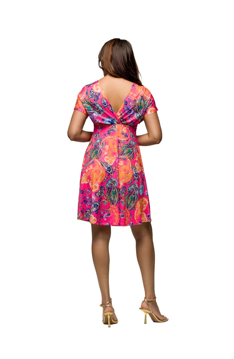 24seven Comfort Apparel Maternity Pink Paisley V-Neck Empire Waist Knee Length Dress, Alternate, color, Pink Multi