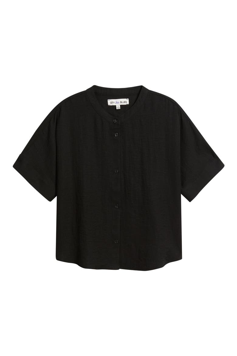 Boxy Short Sleeve Button-Up Shirt, Alternate, color, BLACK