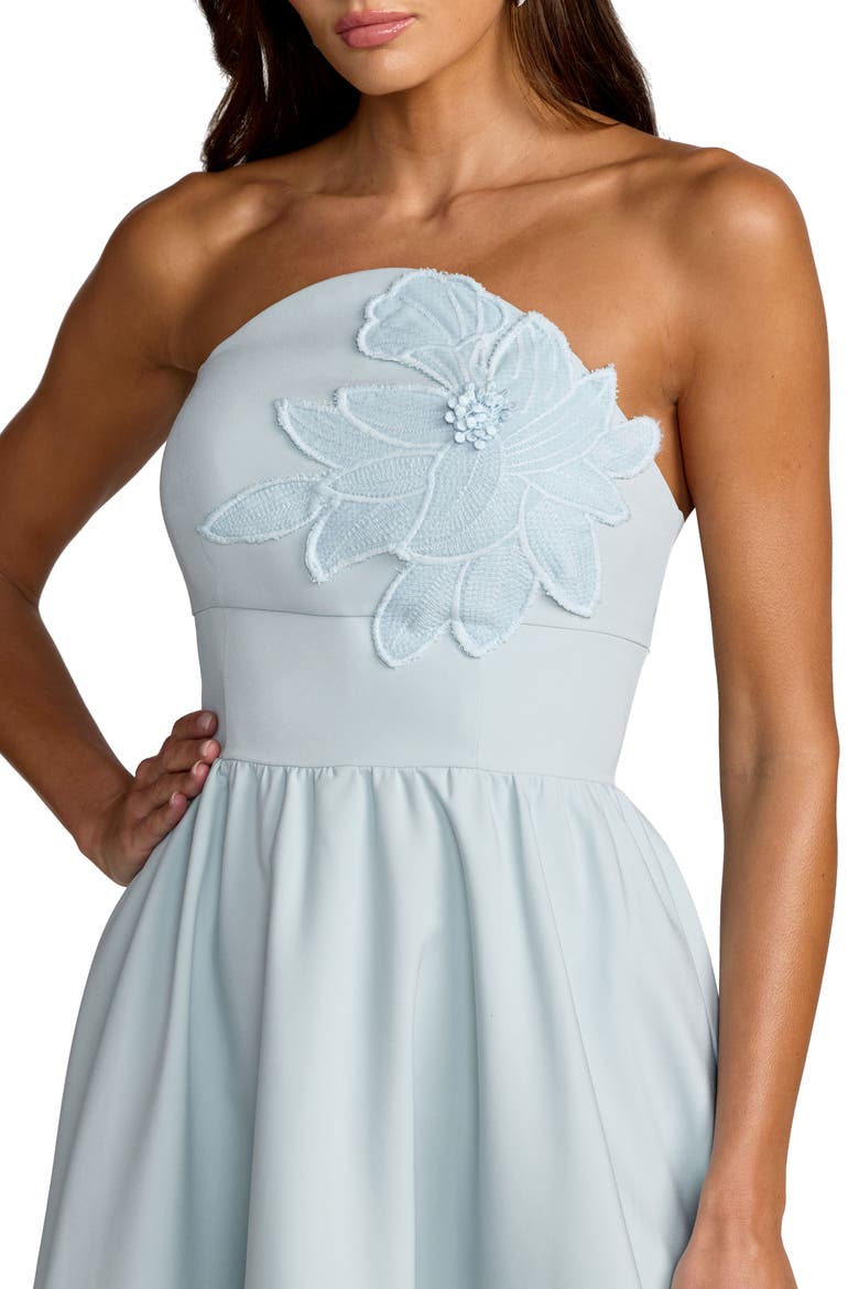 Lace Strapless A Line Midi Dress With 3D Flowers, Alternate, color, Powder Blue