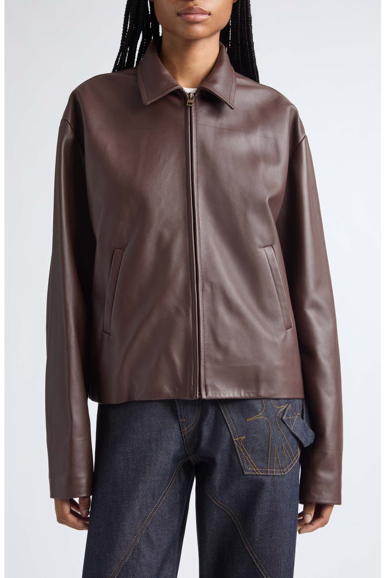 Lambskin Leather Blouson Jacket, Main, color, CHOCOLATE BROWN