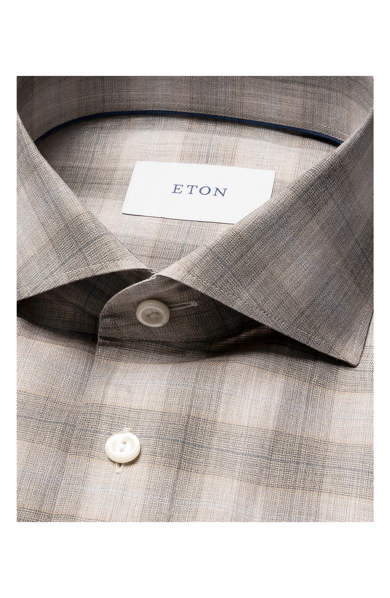 Eton Slim Fit Check Mélange Organic Cotton Twill Dress Shirt, Alternate, color, Light Beige