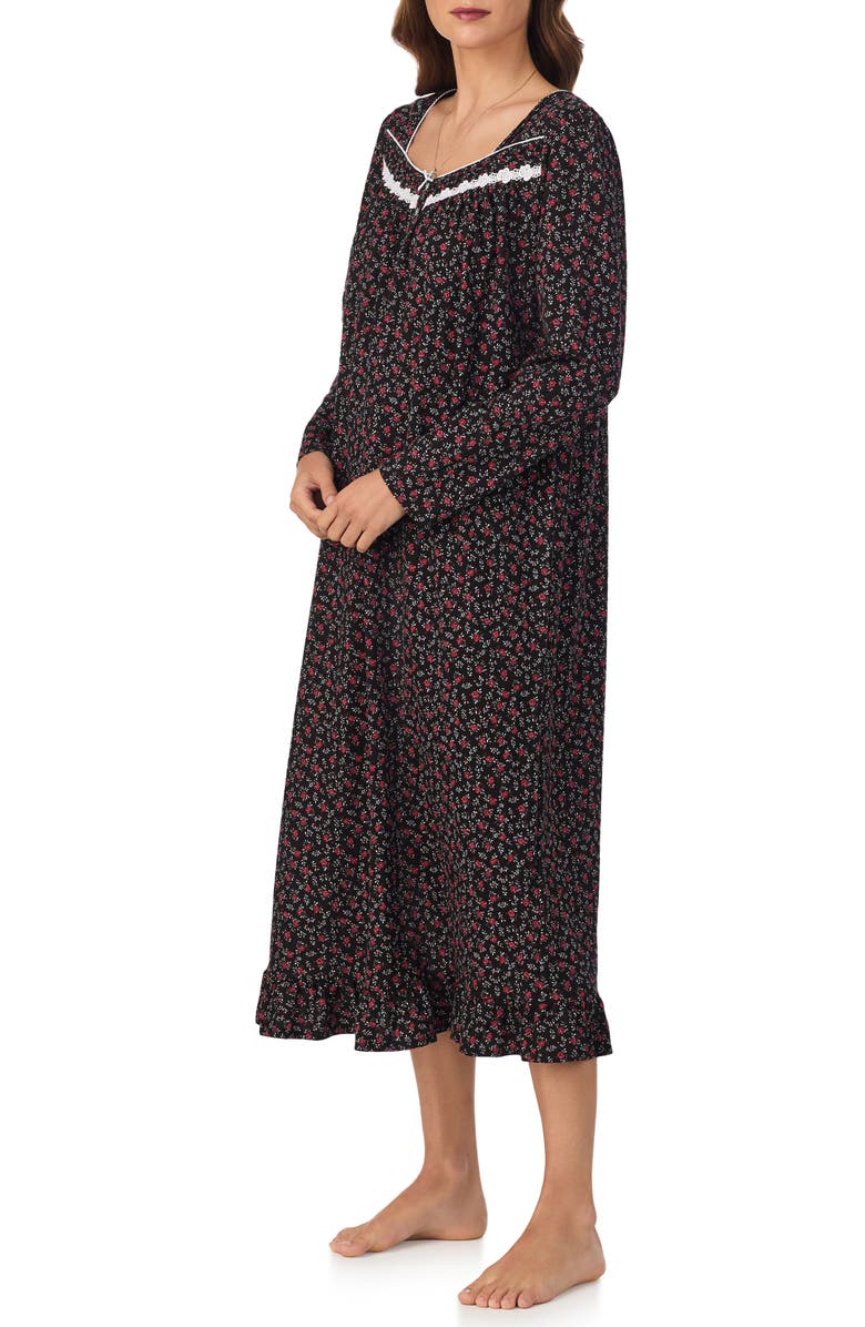 Eileen West Lace Trim Ballet Nightgown, Alternate, color, Black Floral Print