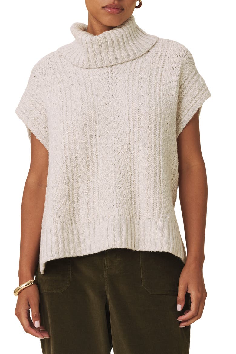 Rosalina Cable Stitch Short Sleeve Turtleneck Sweater, Main, color, WHITE OAT HEATHER
