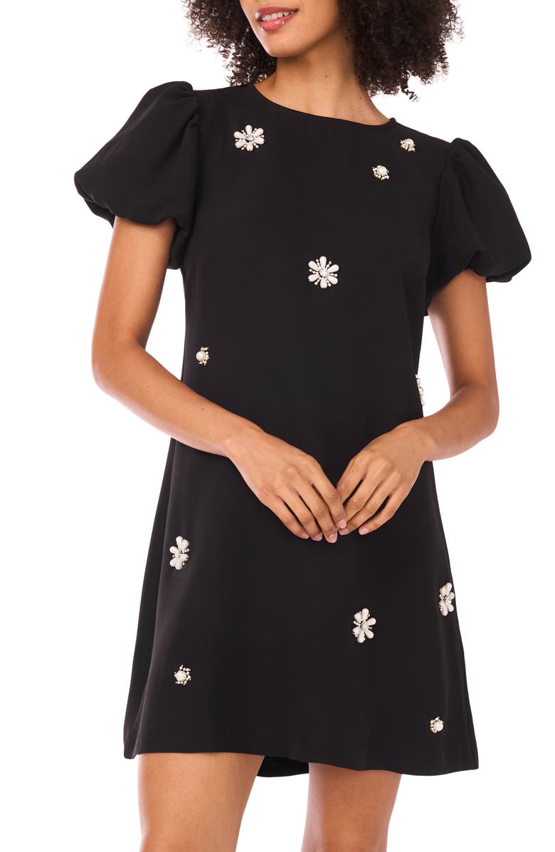 CeCe Embellished Puff Sleeve Sheath Dress, Alternate, color, Rich Black