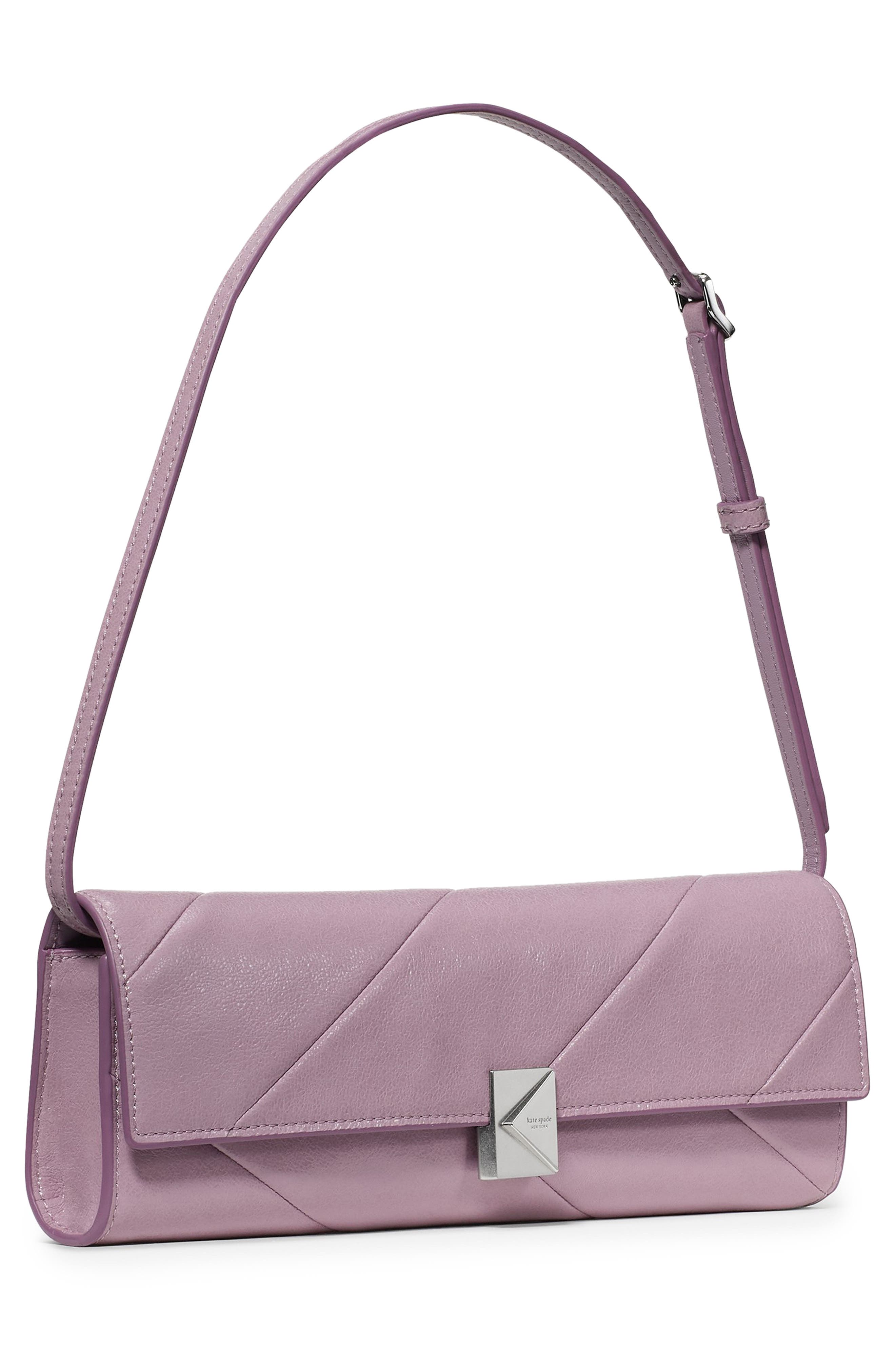 Kate Spade New York deco pieced soft glazed leather shoulder bag, Alternate, color, Market Purple