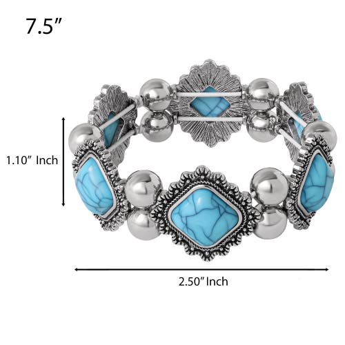 Jessica Simpson Turquoise And Silver Stretch Bracelet With Western Motif In Blue