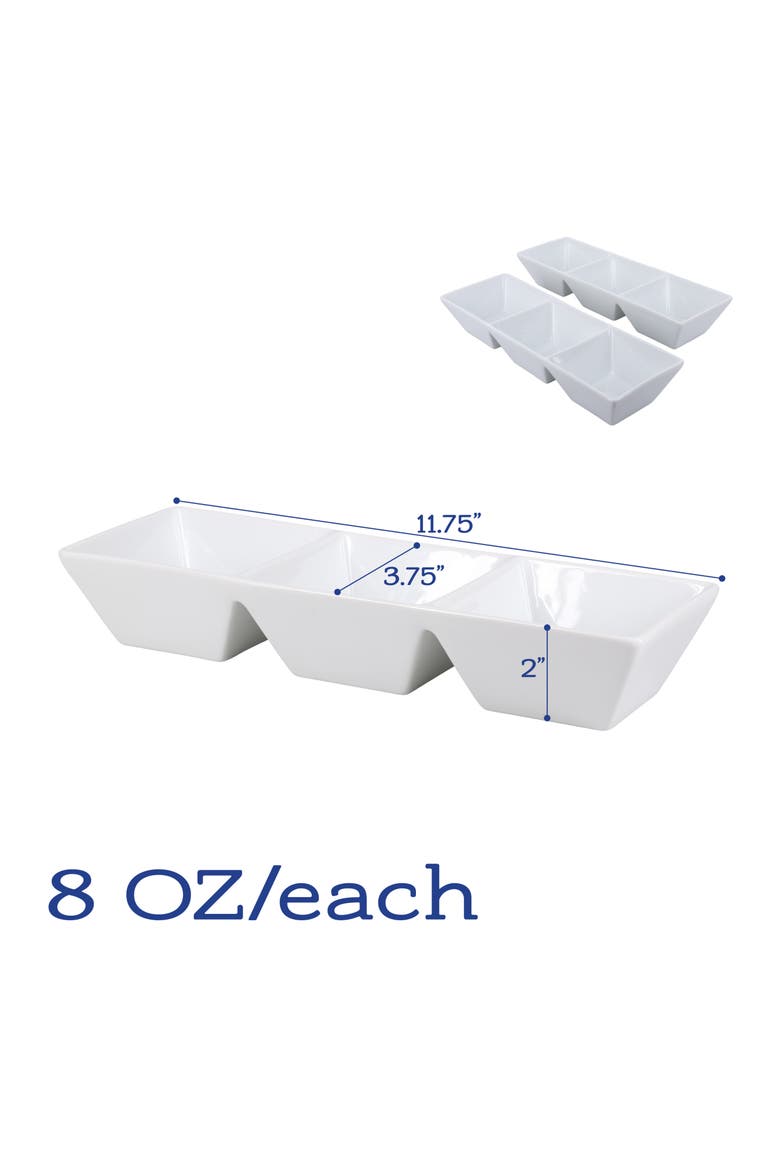 Set of 2 3-Compartment Serving Bowls, Alternate, color, WHITE
