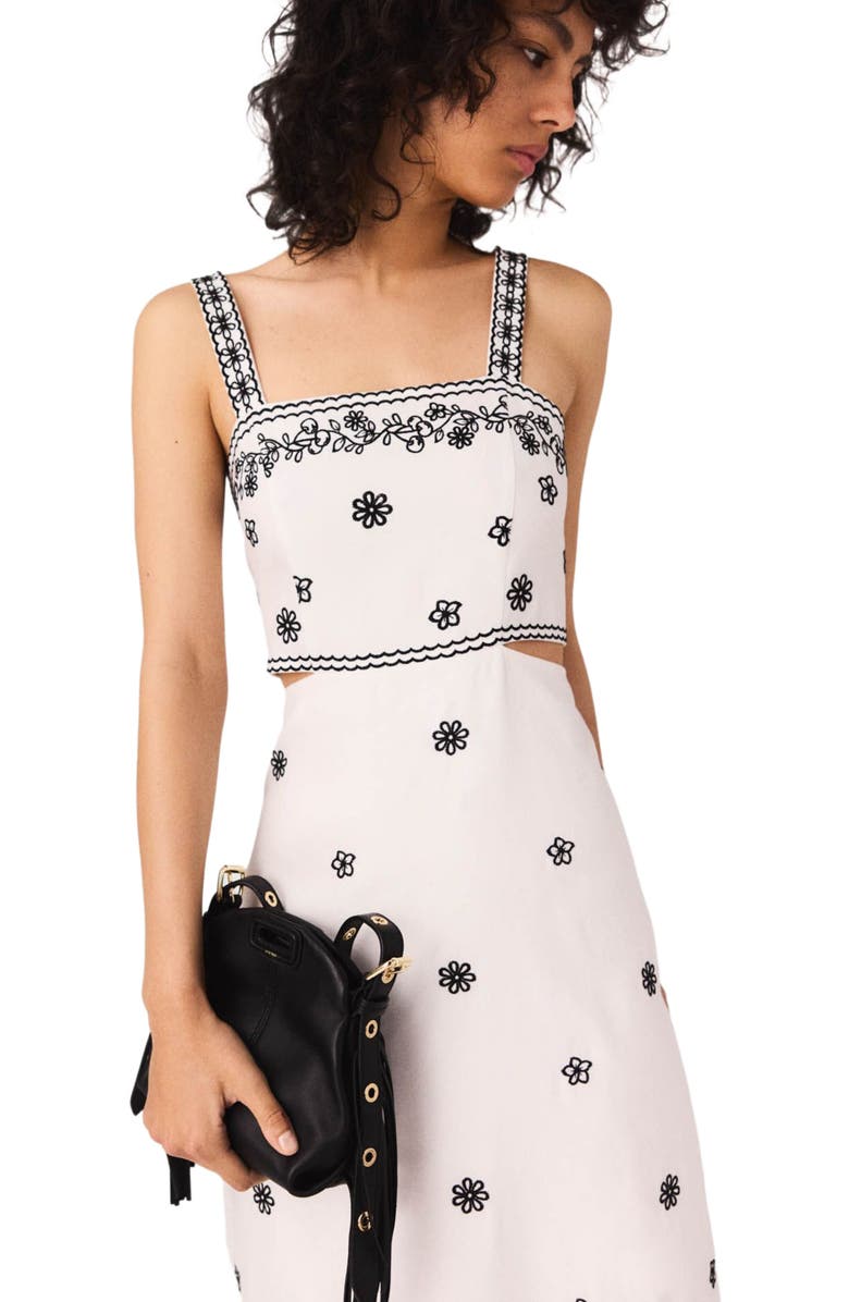 maje Embroidered cut-out maxi dress, Alternate, color, Ecru / Black