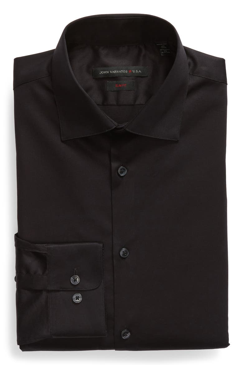Slim Fit Stretch Solid Dress Shirt, Alternate, color, BLACK