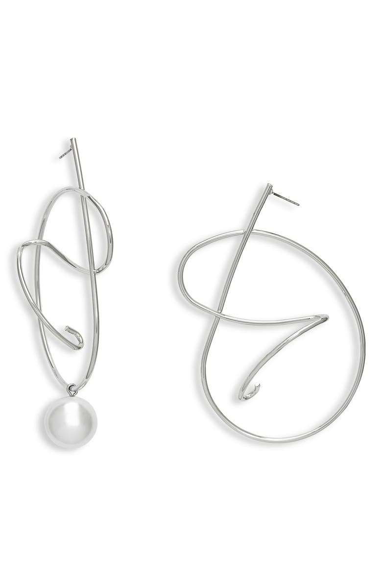 Open Edit Asymmetric Mismatched Imitation Pearl Statement Earrings, Main, color, 