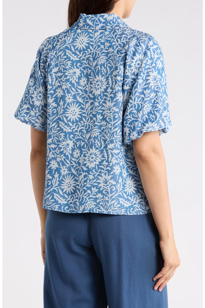 Floral Puff Sleeve Button-Up Shirt, Alternate, color, BLUE STEEL FLORAL PRINT