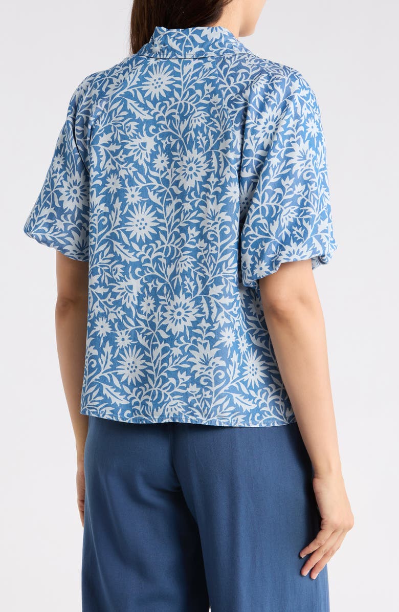 Nicole Miller Floral Puff Sleeve Button-Up Shirt, Alternate, color, Blue Steel Floral Print