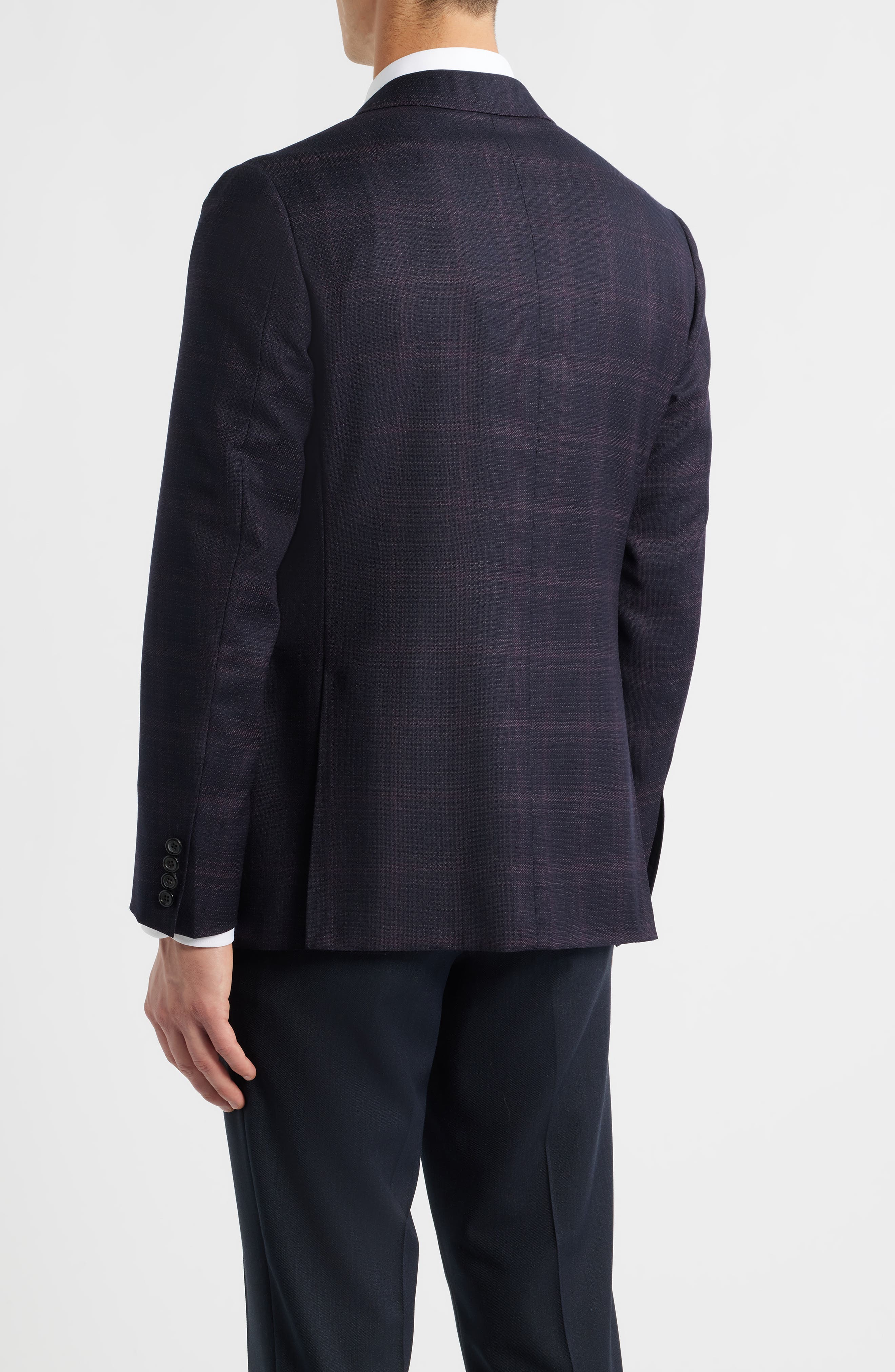 Canali Kei Trim Fit Dark Red Plaid Super 130s Wool Sport Coat (Men