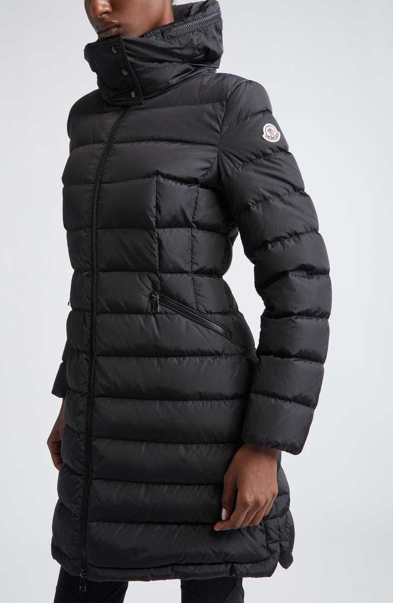 Moncler Flammette Water Repellent Long Hooded Down Coat, Alternate, color, Black