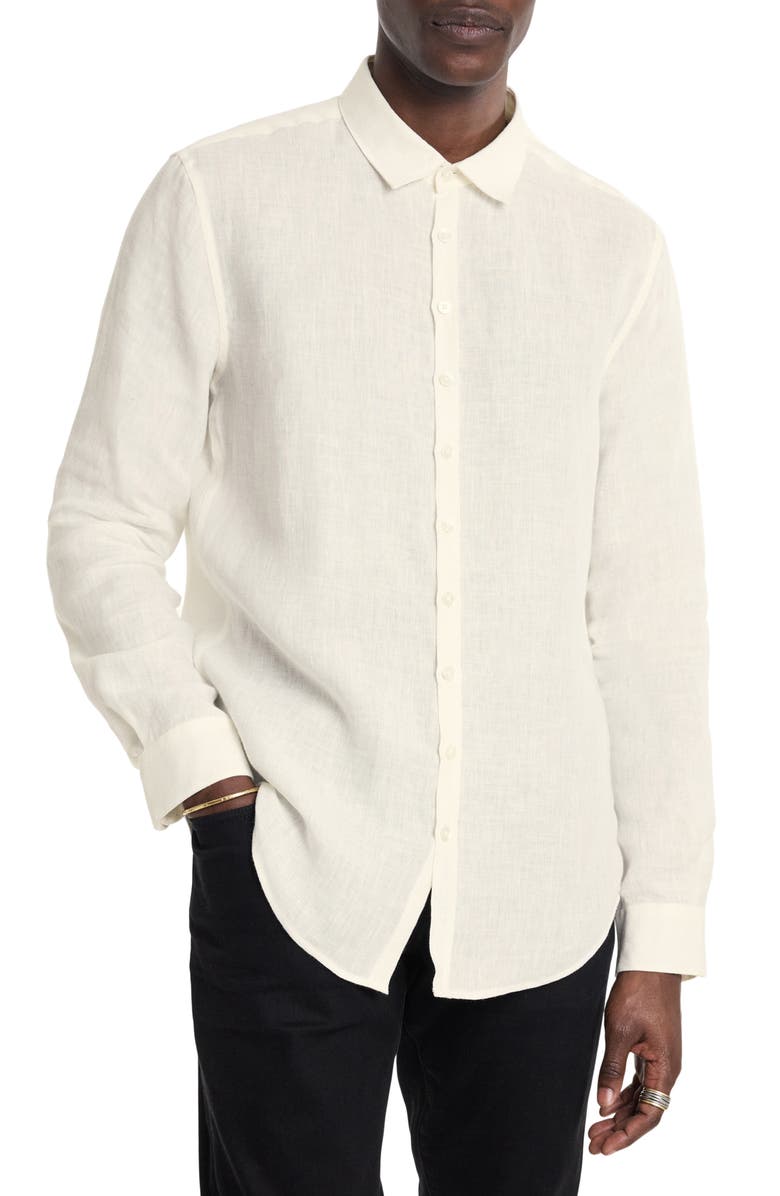 John Varvatos Bucks Linen Button-Up Shirt, Alternate, color, White