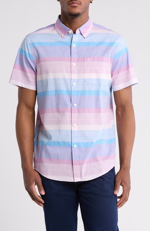Stripe Poplin Short Sleeve Button-Up Shirt