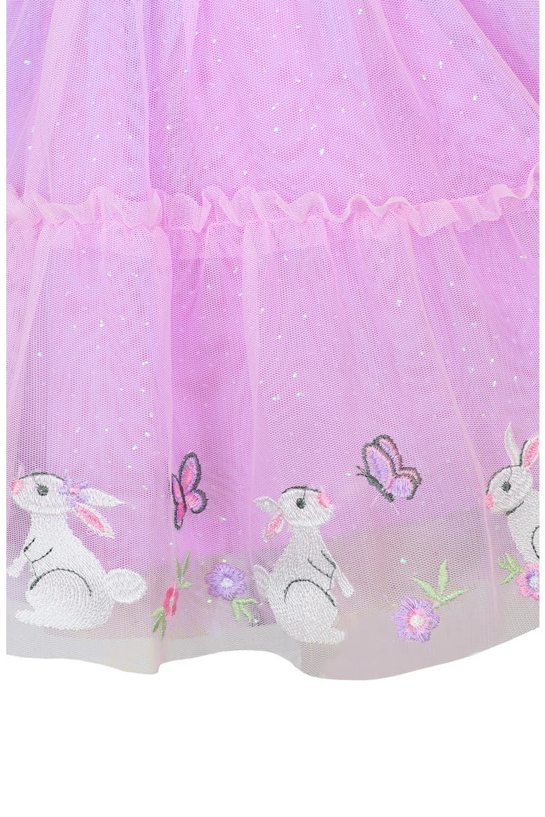 Kids' Bunny Border Embroidered Flutter Sleeve Mesh Party Dress, Alternate, color, ORCHID