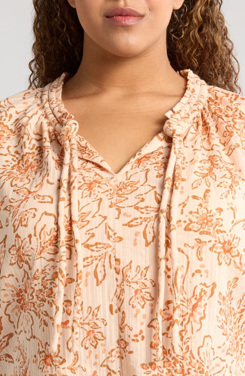 Wit & Wisdom Floral Cotton Peasant Top In Peach Pie/clementine Multi