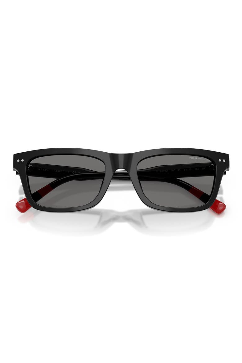 PH4240U 54mm Polarized Rectangular Sunglasses, Alternate, color, SHINY BLACK / POLAR DARK GREY