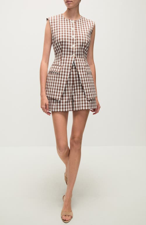 Veronica Beard Lois Gingham Seersucker Cutaway Vest In Light Chickory Dove