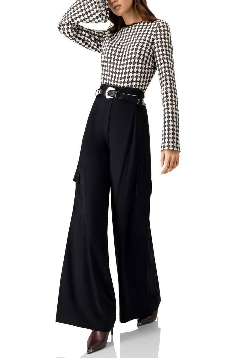 IVONNE Geometric Pattern Sheer Long Sleeve Top, Alternate, color, 