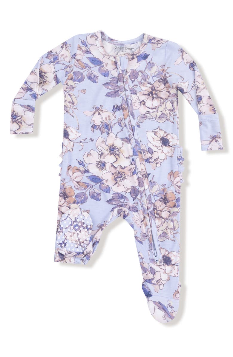 Angel Dear Woodrose Print Zip Footie, Main, color, Artic Ice