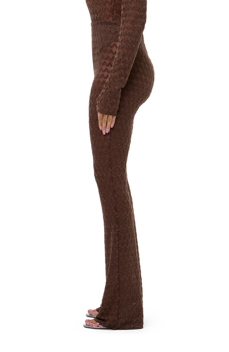 Naked Wardrobe Flocked Velvet Mesh Bootcut Pants, Alternate, color, Chocolate