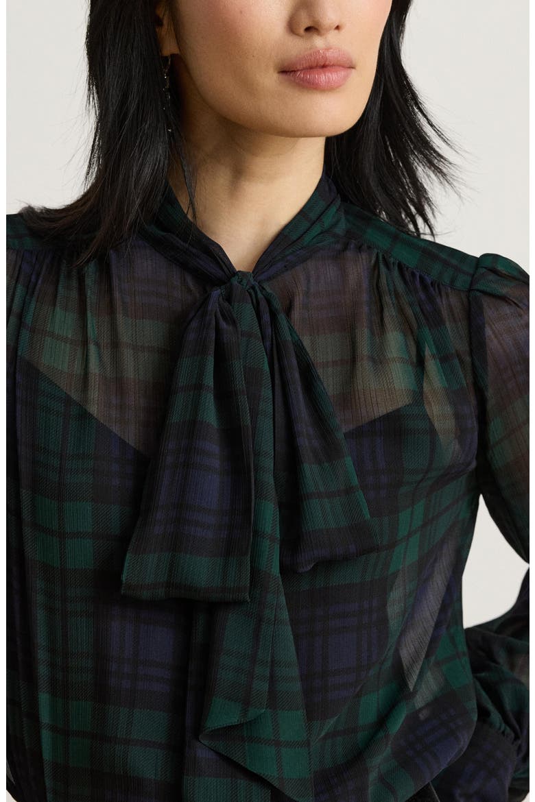 Plaid Long Sleeve Georgette Top, Alternate, color, NAVY BLUE