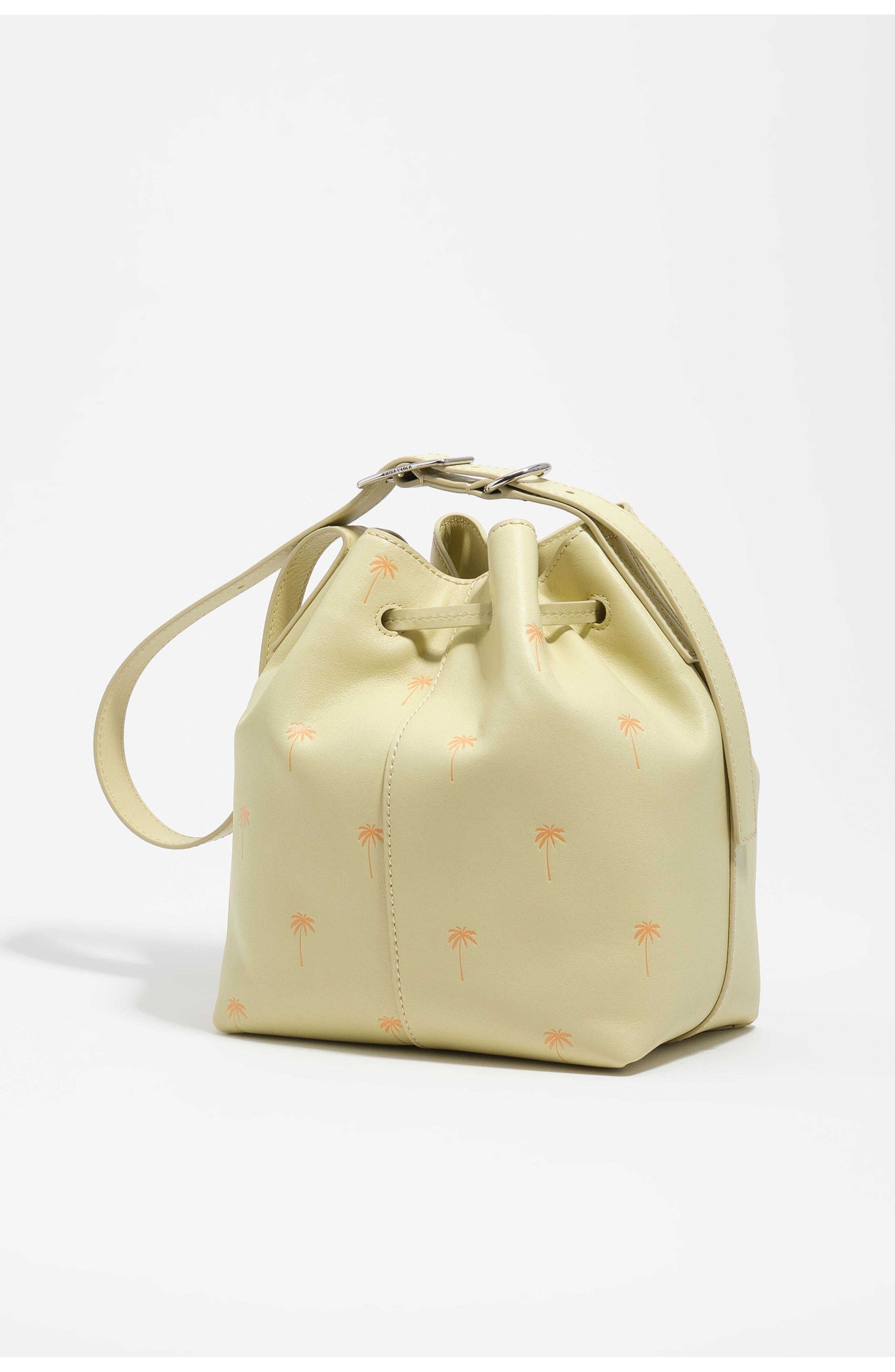 Large Palms Print Leather Carlino Bucket bag, Alternate, color, PALE GREEN