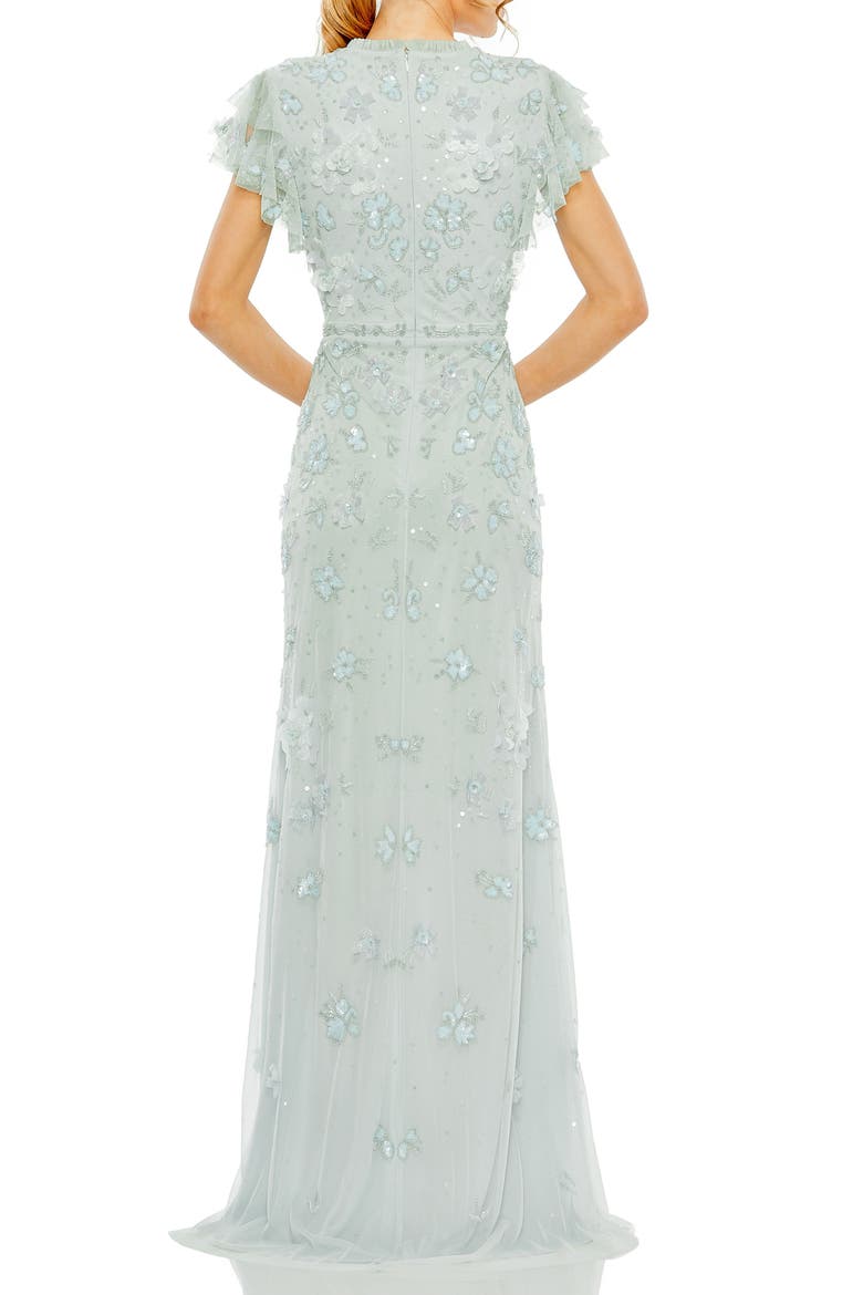 Floral Embellished High Neck Flutter Sleeve Gown, Alternate, color, Periwinkle