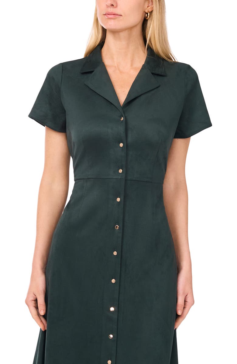 Vince Camuto Short Sleeve Faux Suede Midi Shirtdress, Alternate, color, Forest Night