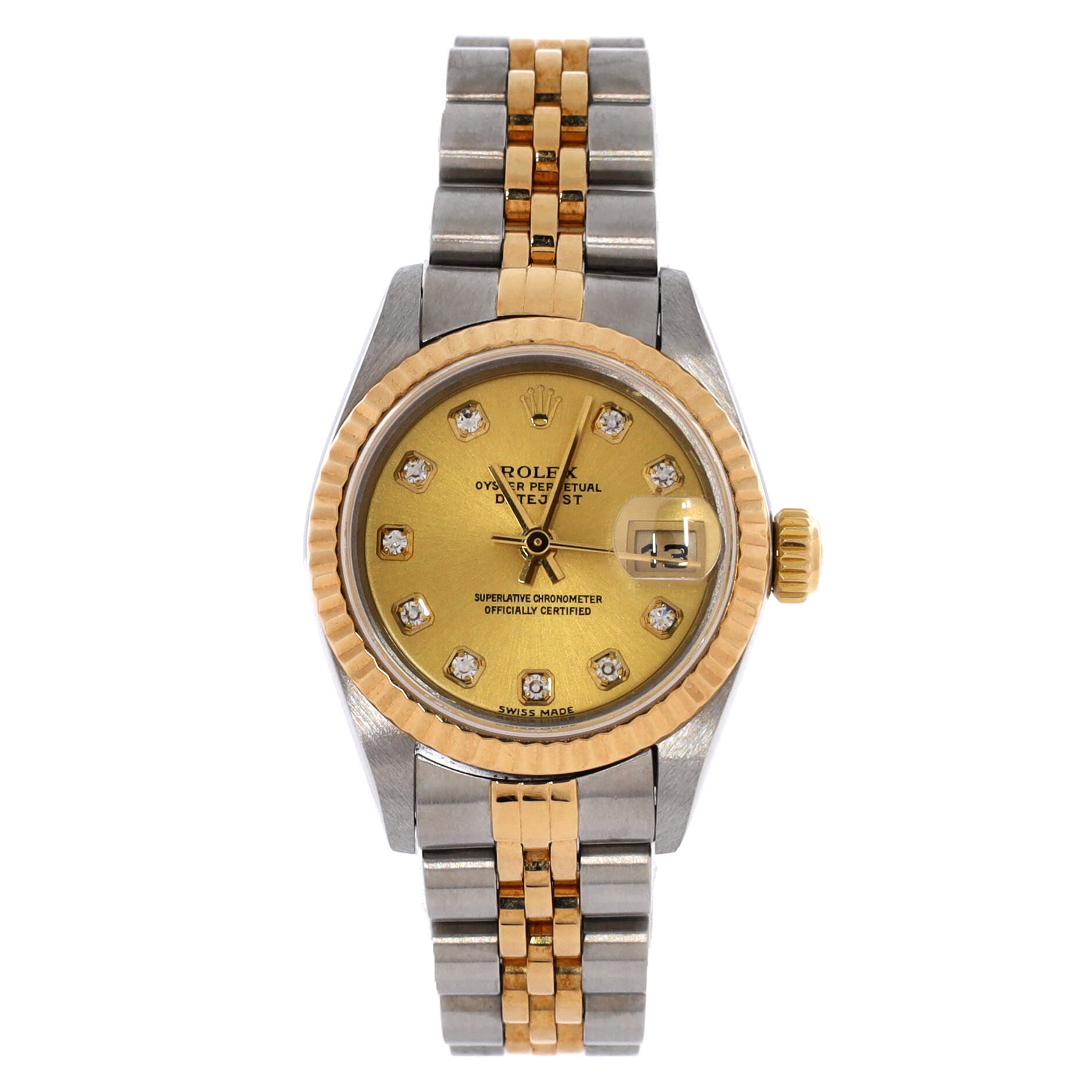 Oyster Perpetual Datejust Automatic Watch Stainless Steel and Yellow Gold with Diamond Markers 26, Main, color, Metallic Gold