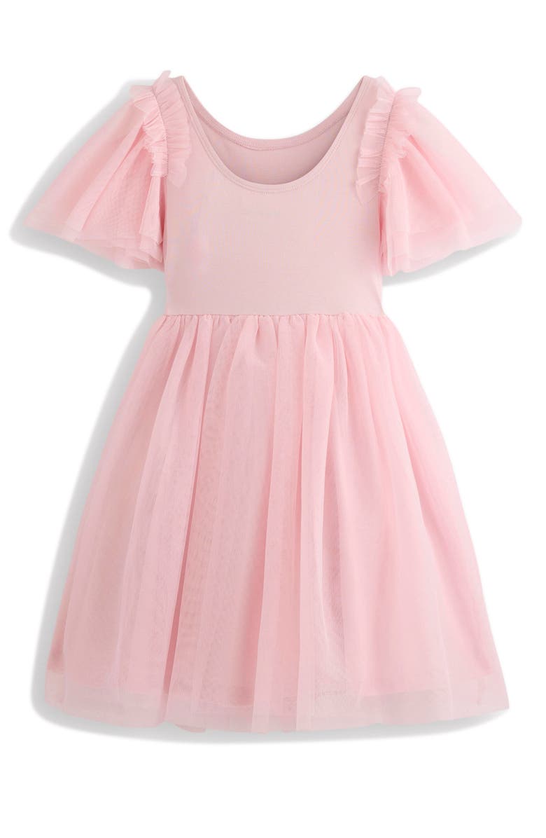 Mini Boden Kids' Appliqué Tulle & Cotton Knit Dress, Alternate, color, French Pink Ballet Shoes
