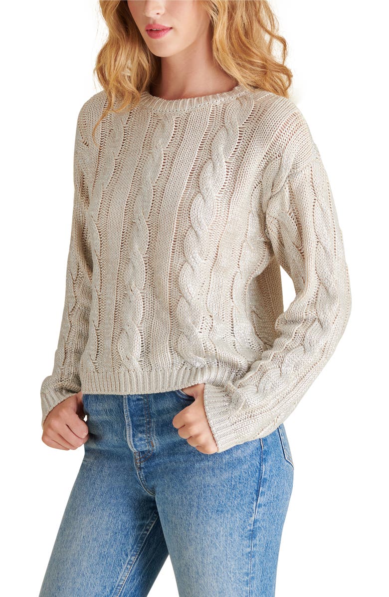 Steve Madden Renzo Cable Stitch Cotton Sweater, Alternate, color, Antique Ivory