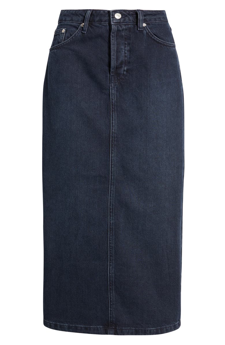 Topshop Denim Midi Skirt, Alternate, color, Navy